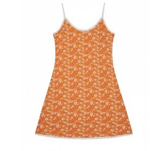 Mayfair Orange Floral Lace Trim Cami Slip Dress Sz L Dainty Boho Lightweight Y2K